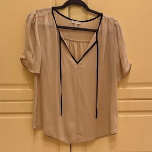 Joie Tan Blouse with Black Trim